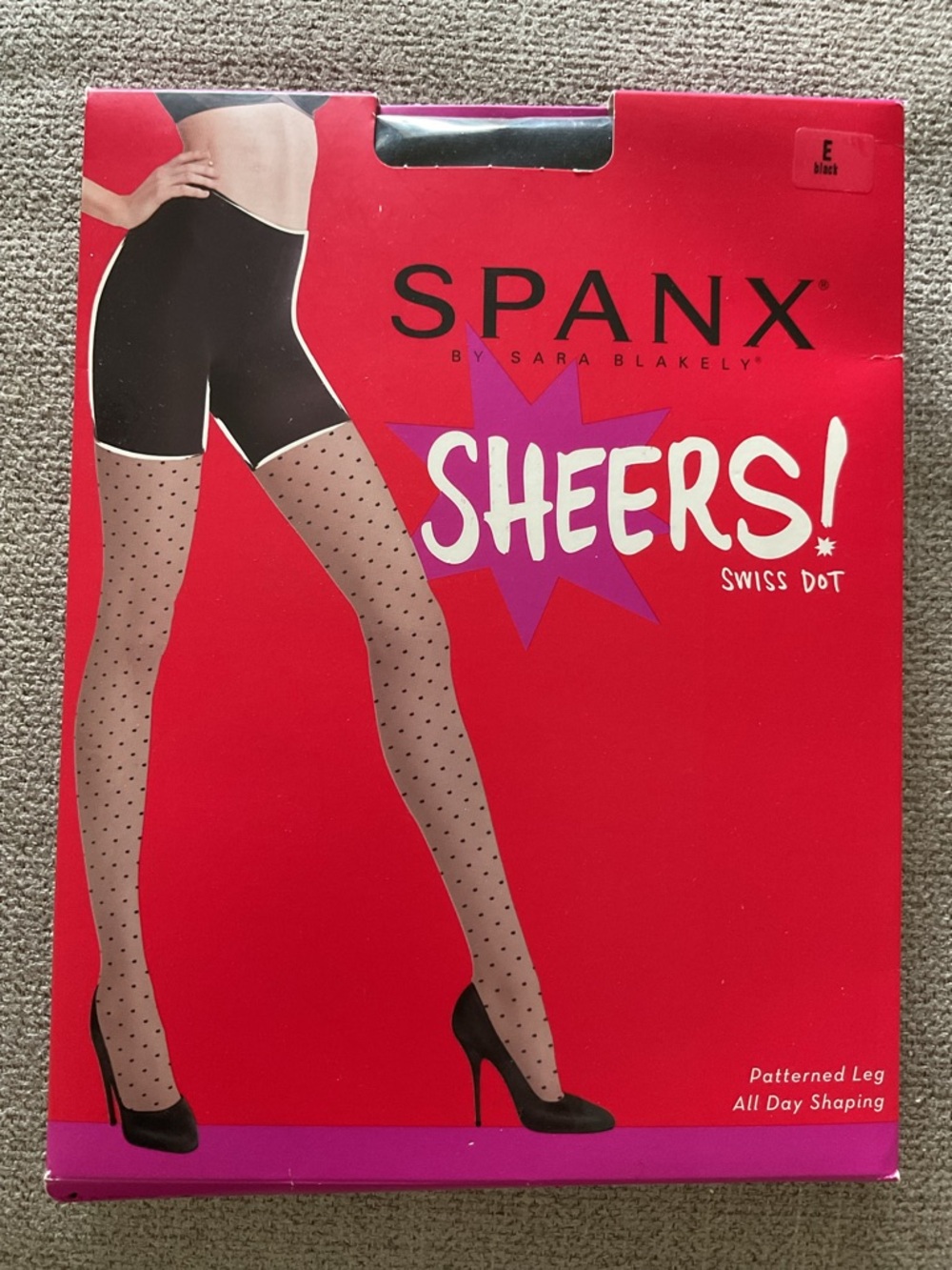 NWT SPANX Swiss Dot Sheers Built-In Shaper Tights Black Size E Patterned Leg